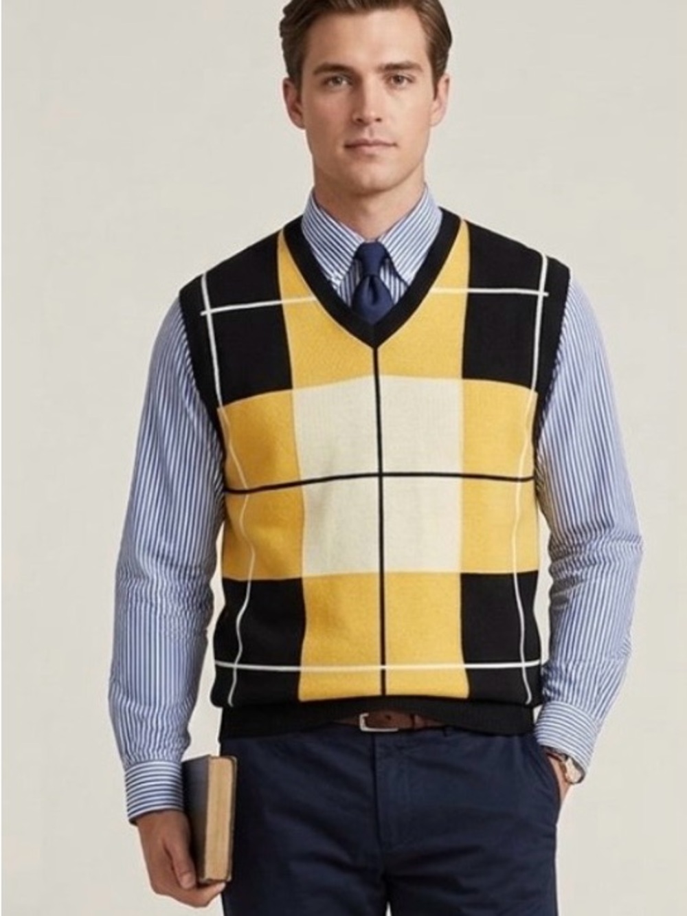 Vintage Y2K Empra Argyle Black & Yellow Sweater Vest size XL